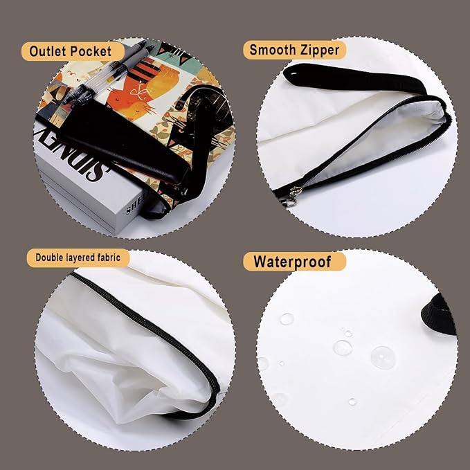 Cat Book Sleeve - Book Covers with Zipper, Book Covers for Paperbacks, Cat Themed Gifts for Women, Graduation Birthday (Black, Large)