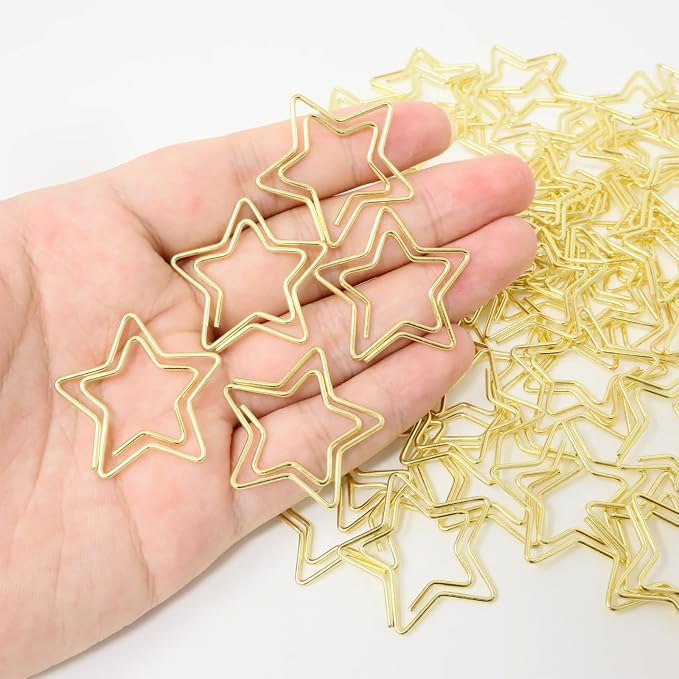 yueton 50PCS Golden Star Shape Paper Clips Cute Five Pointed Star Paper Clips Funny Bookmarks Clips for Office Supplies Household Wedding Decoration