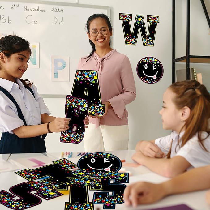 136 Pcs 12 in Extra Large Bulletin Board Letter Classroom Decor Big Alphabet Letter Cutout Sticker Punctuation with Adhesive Dot Colorful Poster Wall Decal School Decor Teacher Education Learning Tool