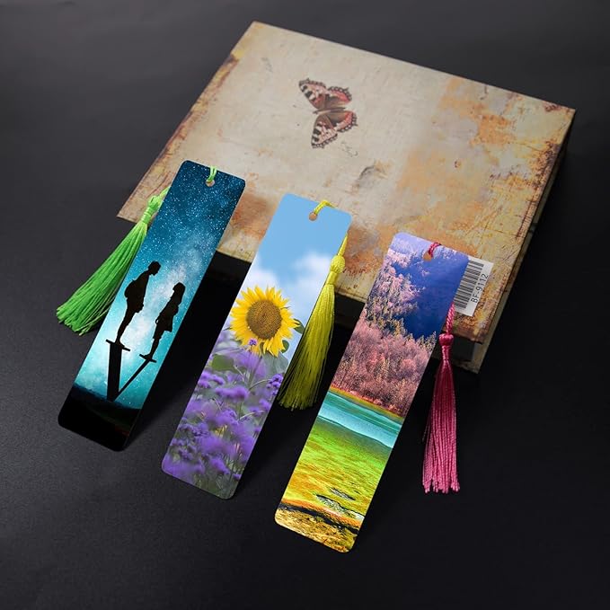 15 Pcs Sublimation Bookmark Blank Heat Transfer Aluminum Metal Bookmarks Bulk DIY Bookmarks with Hole and Colorful Tassels for Crafts,Personalized Tassels Blank