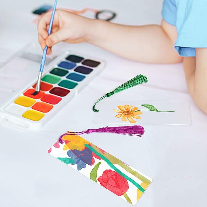 50 Clear Bookmark Blanks with Colorful Tassels, Rectangle Bookmarks Bulk for DIY Crafts, Gift Tags (50)