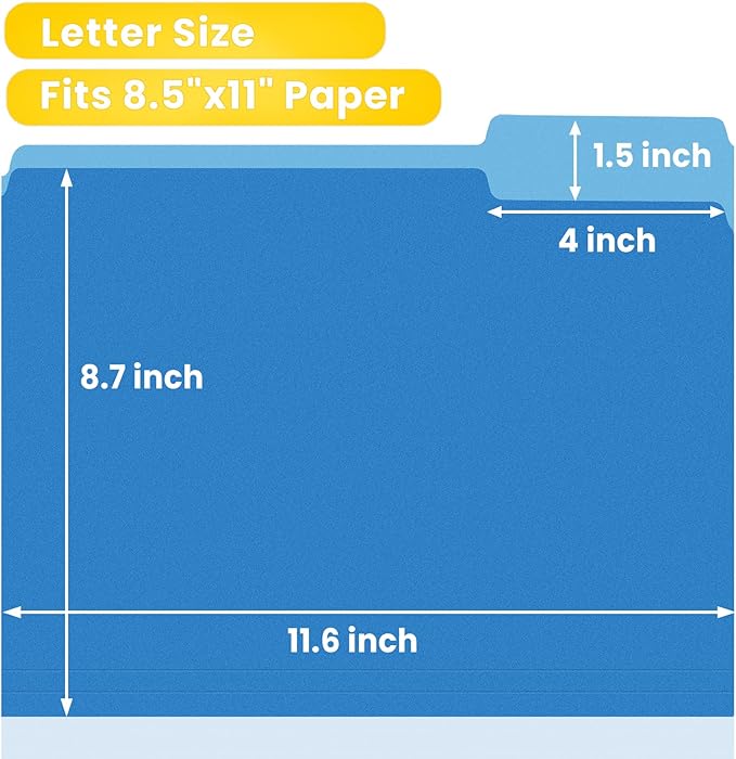 SUNEE File Folders, 30 Pack Manilla Folders 8.5 x 11, Colored File Folders Home Office School Supplies for Documents Files Paper,Blue