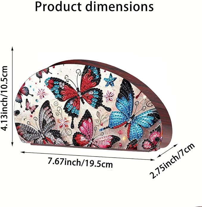 Remote Control Holder with 4 Compartments, DIY Diamond Art Painting Wooden Half Moon TV Control Holder for Remote Controllers, Office Supplies, Makeup Brush, Media Accessories-Butterfly-2