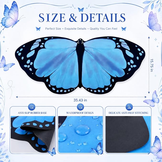 Tellegloww Large Blue Butterfly Gaming Mouse Pad Desk Mat Decorative Butterfly Keyboard Desk Mat with Non-Slip Base Table Accessories for Office Home Study 35.43 x 15.75 Inches
