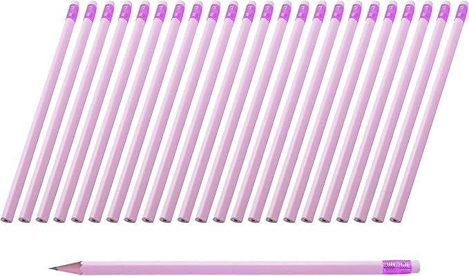 24Pcs HB Graphite Triangular Grip Wood Pencils with Eraser for School, Drawing and Sketching, and Office Use(Purple)