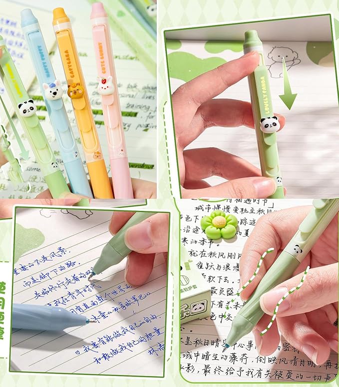 4pcs Erasable Pens 0.5mm Gel Pens Blue Ink Retractable Mistake-Free Smooth Writing Pens with Erasers for Women Men Office Supplies (animal 4pcs, Blue)