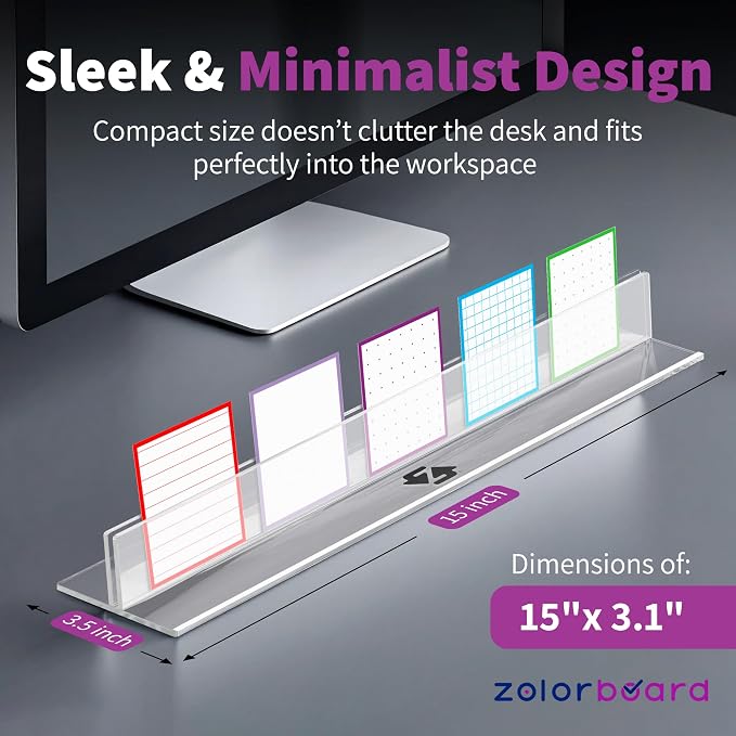 Intention Tray™ – Premium Clear Acrylic Card & Pen Holder | 15" x 3.1" Ultra-Clear Desk Organizer Cards™, Playing Cards, Place Cards, Signage | Minimalist Office Accessory