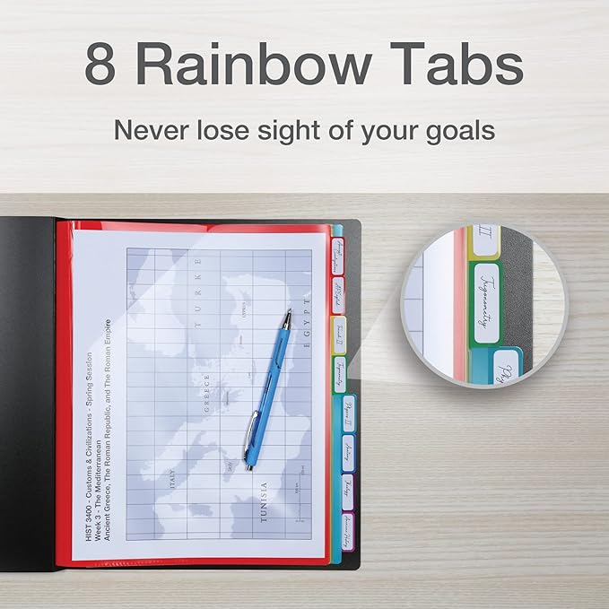 Pendaflex Project Organizer, File Organizer for School, Home and Office, Black with 16 Pockets and 8 Rainbow Tabs, Fits 160 Letter Size Sheets, Poly Tabs with Adhesive Labels (83144)