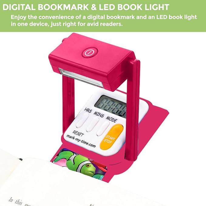 Mark-My-Time Digital Bookmark and LED Light - Timer for Kids with Book Light, Reading Incentives, Christmas Gift & Stocking Stuffer - 3D Flip Clownfish/Butterfly