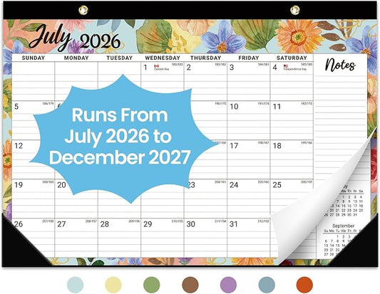 Desk Calendar 2026-2027, 18-Month Calendar Runs from July 2026 to December 2027, Large 17" x 12" Monthly Desktop & Wall Calendar for Home & Office - Botanic Whimsy