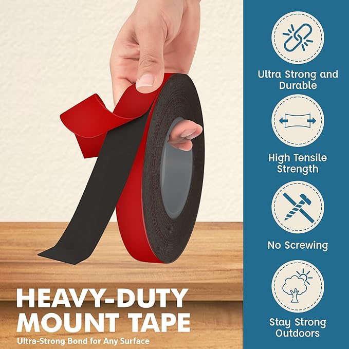 IncrediSeal 1" Heavy Duty Double Sided Permanent Bond Mounting Tape, Strong Adhesive for Indoor/Outdoor Use, Gray, 18 yd