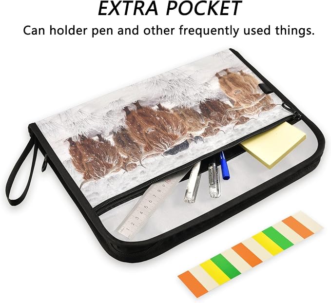 Scottish Highland Cow Winter Expanding Accordion File Folder with 13 Pockets and Zipper Closure
