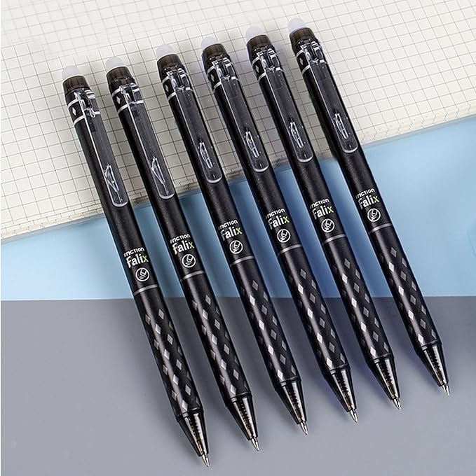MOZXIRZ 6 Pcs Erasable Gel Ink Retractable Pens - 0.5mm Fine Point, Black Ink, Smooth Writing for Office, School, Women, Men, Girls, Boys