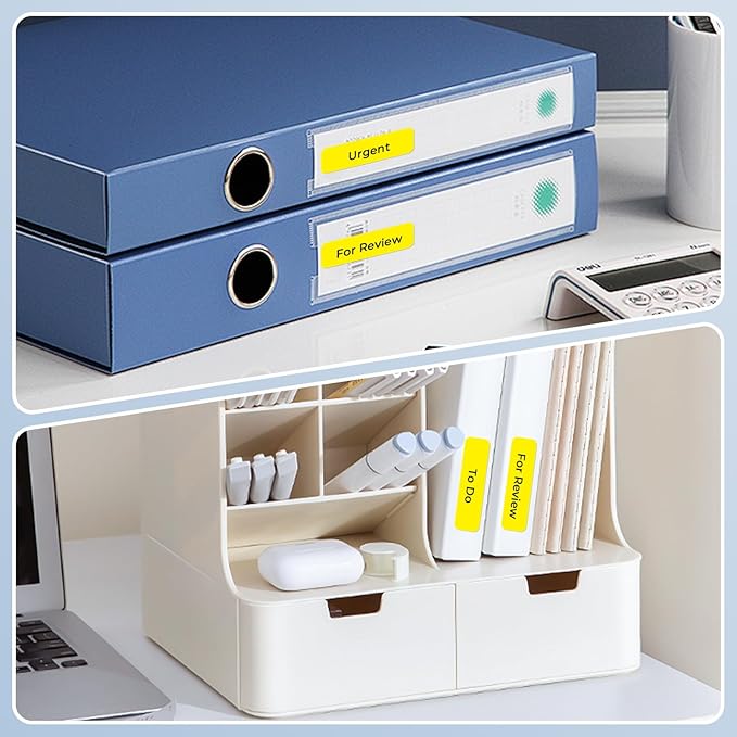 Thermal Labels DETONGER 1/2 Width Compatible Tape Refills Label Stickers Film Coatedfor Label Maker Tapes Home Office School Business Use Sticky Liquid-Proof 0.5"×1.6"(12×40mm) Yellow