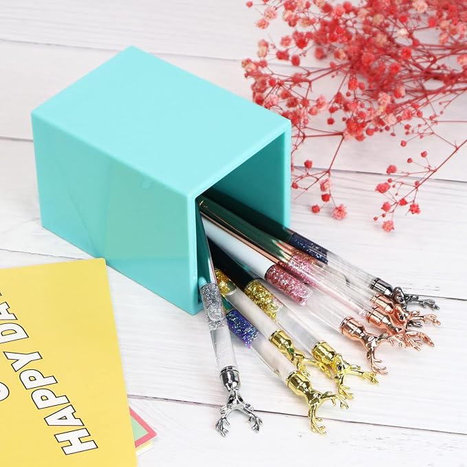Koqye Pen Holder Teal Pencil Holder Cup Desk Organizer Decorative Acrylic Makeup Brush Holder Pen Cup for Home Office N School (Teal)