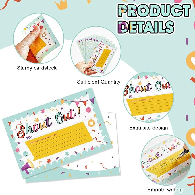 60Pcs Colorful Shout Out Cards for Employees Office Staff Teachers Students Coworkers Positive Appreciation and Recognition Reward Cards Encouragement Card for School or Work Bulletin Boards 6x4 in