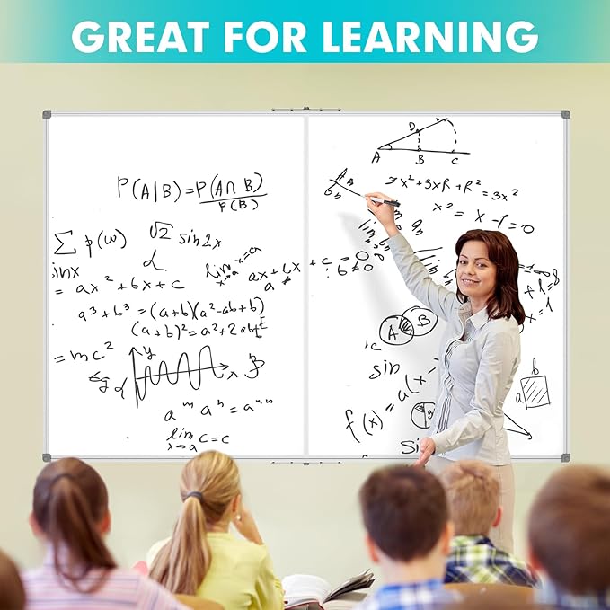 JILoffice Large Foldable White Board 72x40 Inches, Dry Erase Magnetic White Board, Silver Aluminum Frame with 2 Detachable Marker Tray Wall Mounted Board for Office Home and School