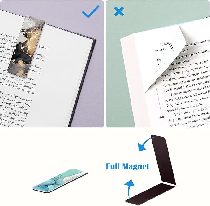 Magnetic Bookmarks for Book Lovers, 10 Marble Designs | For Women Men, Page Markers, For Book Lovers Teachers Adults, Home Office Reading Stationery