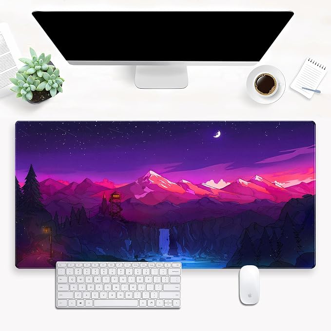 Purple & Pink Gaming Mouse Pad, 31.5 x 15.7 Inch | XXL Full Desk Size, Stitched Edge, Anti-Slip, Washable, Anime Game Design