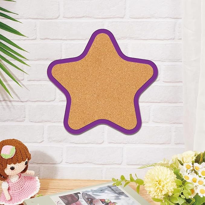 CRASPIRE Star Pin Cork Board Framed Bulletin Display Badge 10.23x9.8In Wooden Purple Decorative Corkboard Wall Mounted Memory Memo Brooch Lapel Holder Storage for Home Office School Classroom Wedding