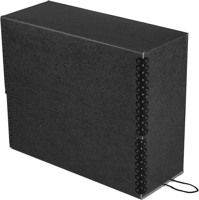 Lineco Archival Document Storage Box with Metal Edge, Acid-Free Black Boxboard, Organize and Store Files, Prints, Photos, Jumbo-Sized Case 15.5" x 12.5" x 5" Wide, Pack of 2