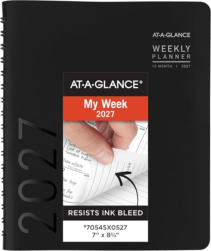 AT-A-GLANCE 2027 Planner, Weekly & Monthly, 7" x 8.75", Contemporary Lite, Black (70545X0527)