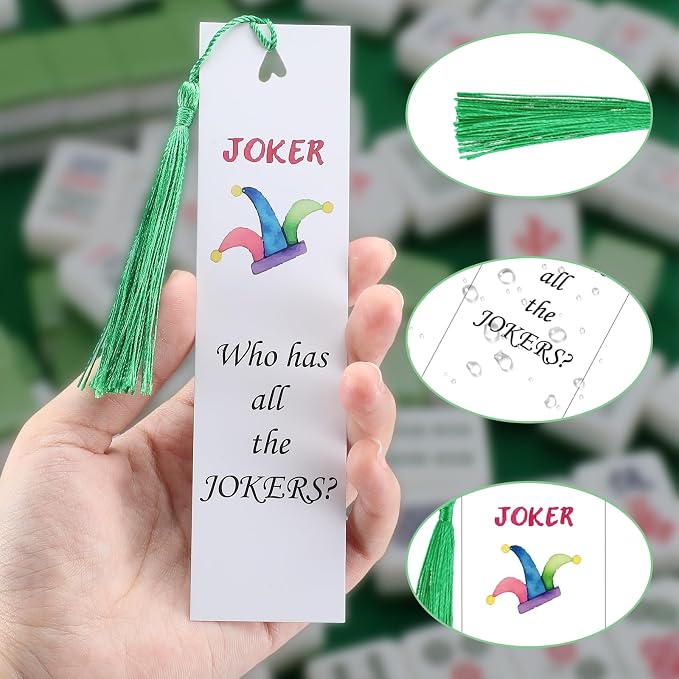 Resurhang 24 Pcs Mahjong Bookmark Set with Tassels Double Sided Vintage Mahjong Style Art Page Markers Lovers Gift for Readers Book Lovers