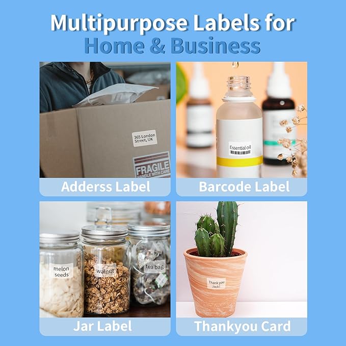 PUQU 30x15mm Transparent Direct Thermal Sticker Labels, Label Printer Self-Adhesive All-Purpose Rectangular Label Maker Tape, Refills Standard Laminated Office Labeling, 1 Roll of 400 Labels