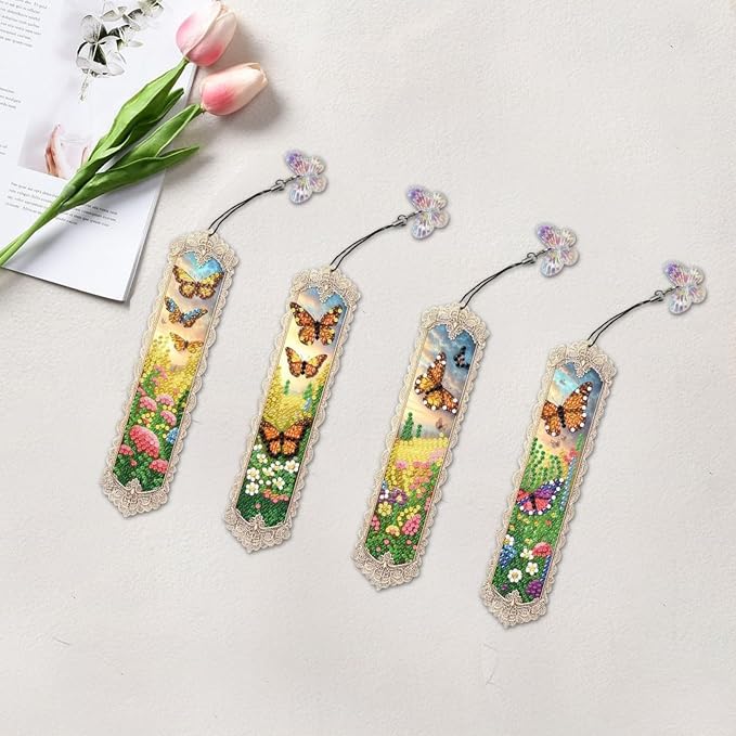ARTopet 4Pcs DIY Diamond Art Painting Bookmarks with Colorful Butterfly Pendant PET Bookmark Ornament Double Sided Pattern Single Sided Diamond Book Marker Clip Gifts Tags-Butterfly03