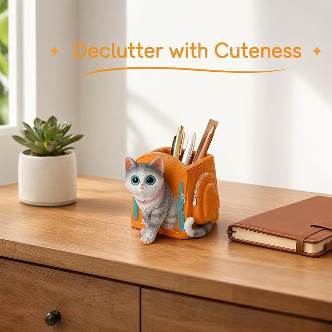 Cute Lucky Cat Pen Holder for Desk, 2026 New Cat Pencil Holder, Cat Lover Gifts for Women, Cat Desk Accessories Decor for Home Office School, Gifts for Cat Lovers