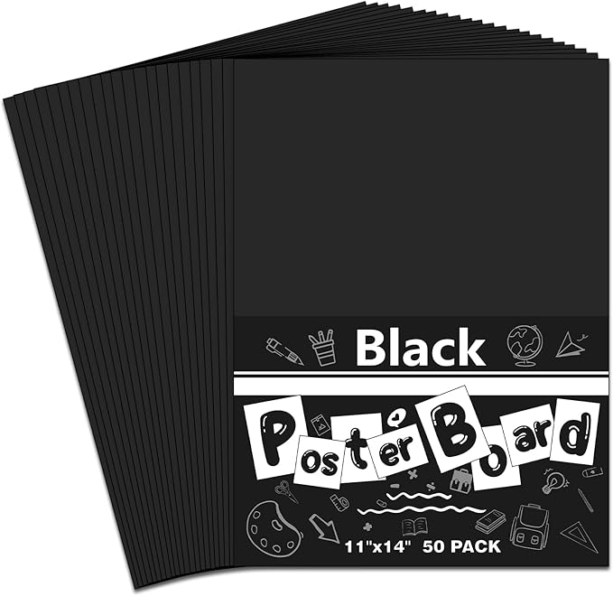50 Pack Poster Board, 11"x14" Black Poster Paper, 230GSM Thickness Poster Board Paper Bulk for School Assignments, Classroom Arts, DIY Projects, Presentation Drawing