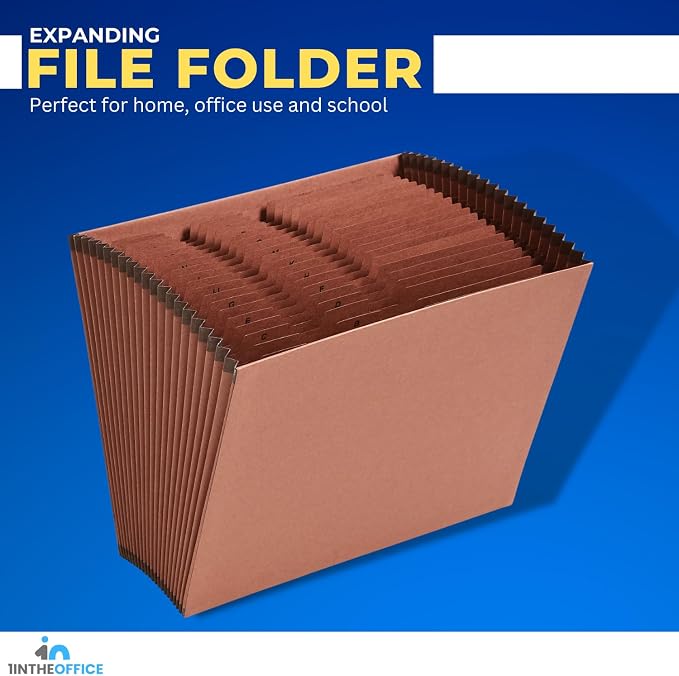 1InTheOffice Expanding File Folder 31 Sections, Accordion File Organizer, Numerical Open Top Pocket Expanding File Folder, Letter Size