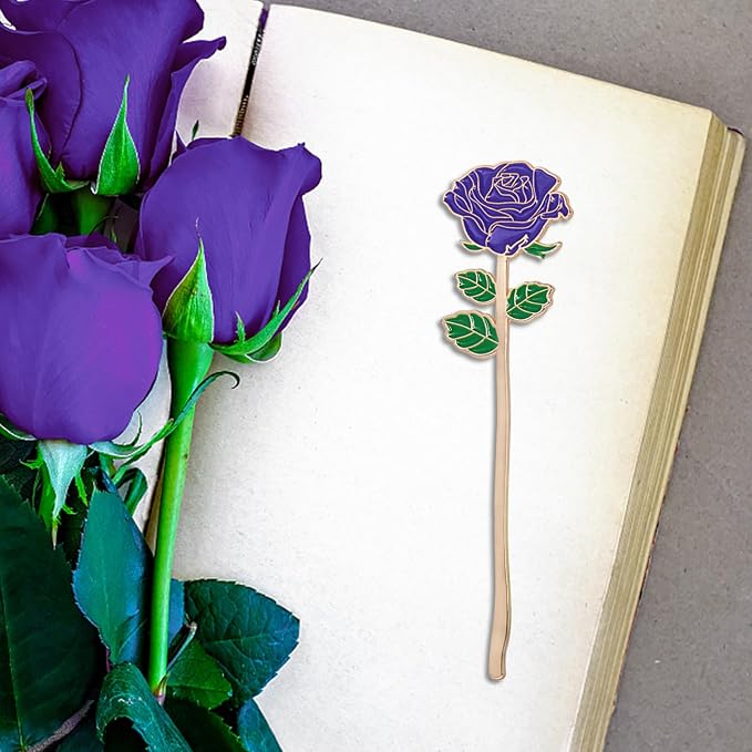 Metal Purple Rose Bookmark, Bookmarks for Women, Cute Bookmarks Gift for Book Lovers, Gift for Mother's Day, Girlfriend and Friend Graduation, Teacher's Day, Thanksgiving