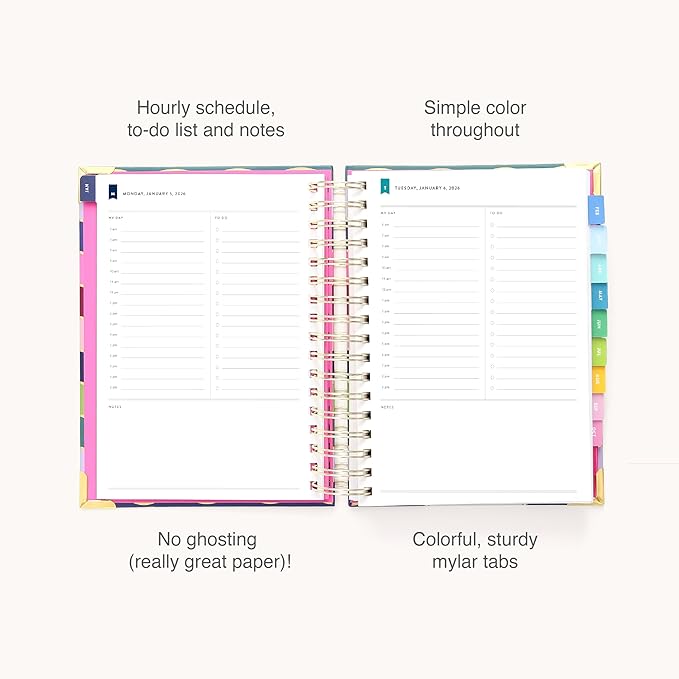 Simplified 2026 12-Month Spiral Daily Planner — Rainbow Row — January 2026 - December 2026, Calendar Year Organizer with Stickers, Pockets, and Keepsake Box