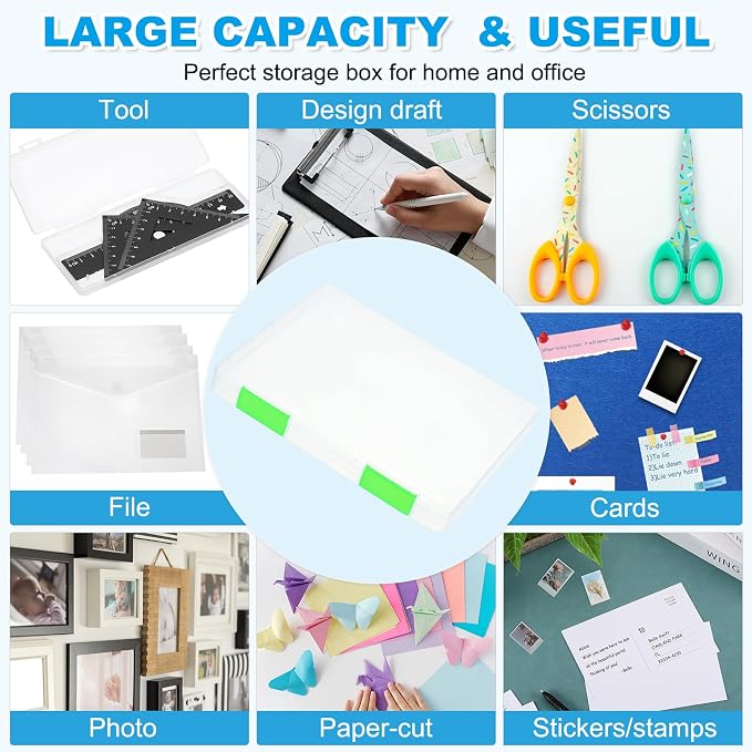 PATIKIL Clear A4 File Portable Project Case with Buckle Plastic Storage Box for 8.5" x 11" Letter Paper Scrapbook Paper Storage Boxes, 6Pcs, 12.4"x9.8"x1.2", Light Green