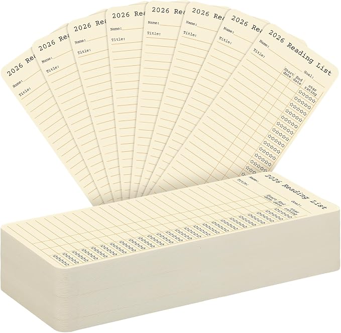 60 Pcs 2026 Reading Log Bookmark 3 x 7.9 Inch Reading List Bookmark Book Lovers Gifts Beige Library Book Tracker Notecards for Teachers Students Supplies School Library Accessories