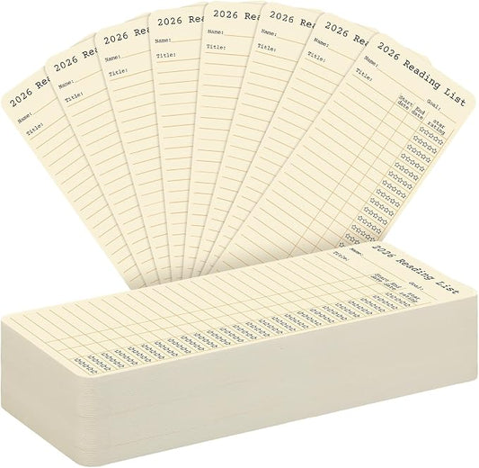 60 Pcs 2026 Reading Log Bookmark 3 x 7.9 Inch Reading List Bookmark Book Lovers Gifts Beige Library Book Tracker Notecards for Teachers Students Supplies School Library Accessories