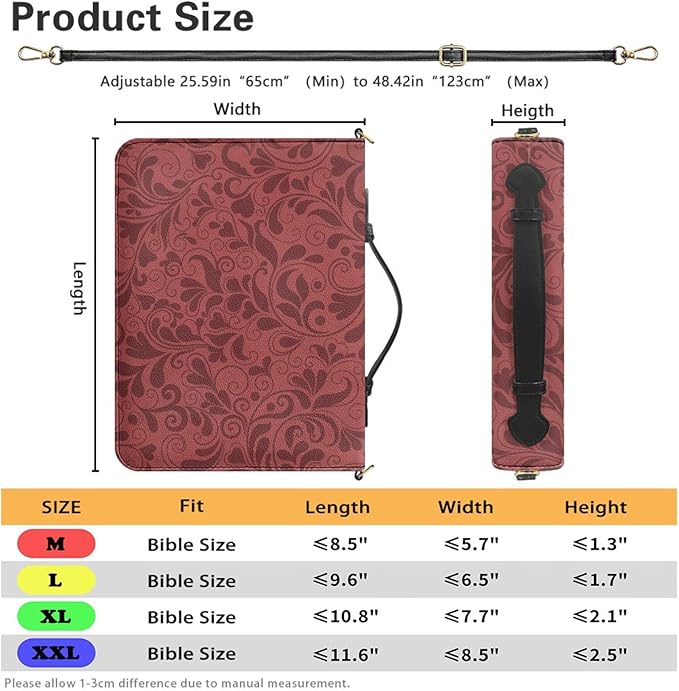 Extra Large Bible Carrying Case for Women, Red Bible Cover with Strap and Handle, Lion Print Joshua 1:9 Faux Leather Biblia Carrier with Inner Pockets and Pen Loop, Church Bags for Men