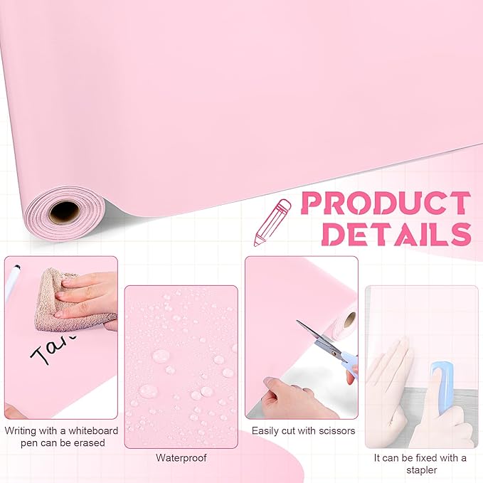 Hahafelt 16 in x 40 Ft Fabric Bulletin Board Roll Classroom Non Woven Fabric Background Decorations Waterproof Wrinkle Resistant Bulletin Board for Back to School Wall Decor(Pink,Pure)