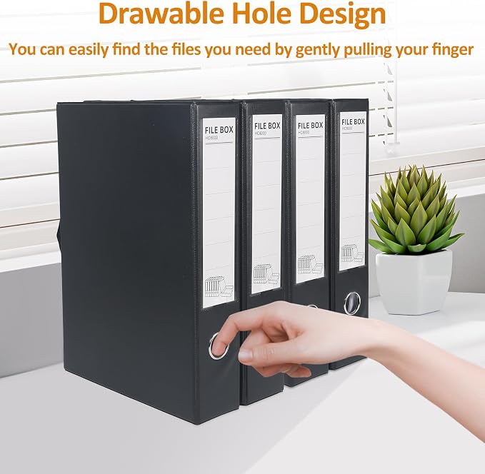 HUA JIE A4 Storage File Boxes Plastic Archives Cases, PVC File Folder Organizer Document Storage Filing Box for office,32.5×6.5×24 cm, Black(Pack of 6)