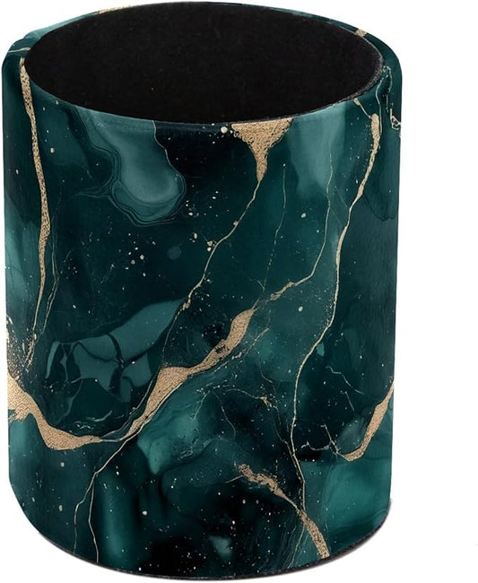 Emerald Green Marble Pen Holder Pencil Organizer Cute Pencil Cup Desk Decor Makeup Brush Holder PU Multifunctional Office Supplies for Home Classroom School