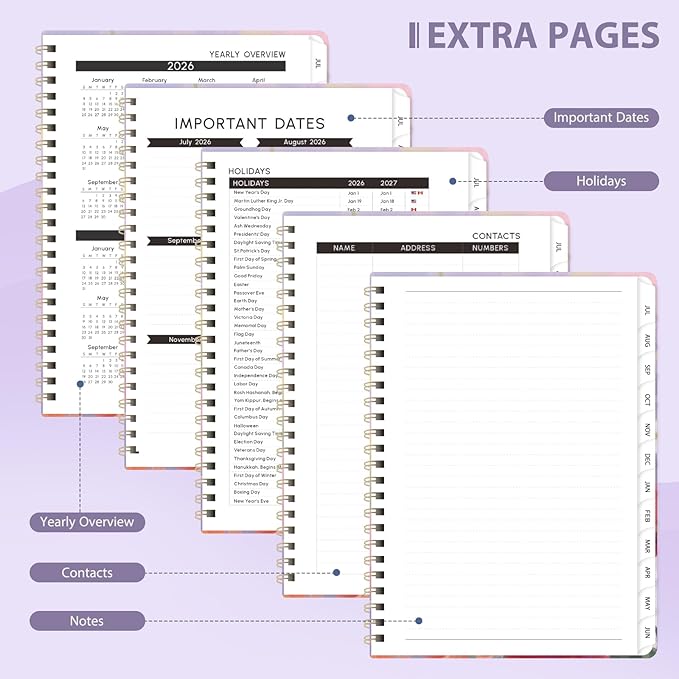 Academic Planner 2026-2027, Weekly and Monthly Agenda Planner, Daily Calendar Planning Notebook (July 2026 - June 2028), School Teacher Student Supplies, Daisy Blooms