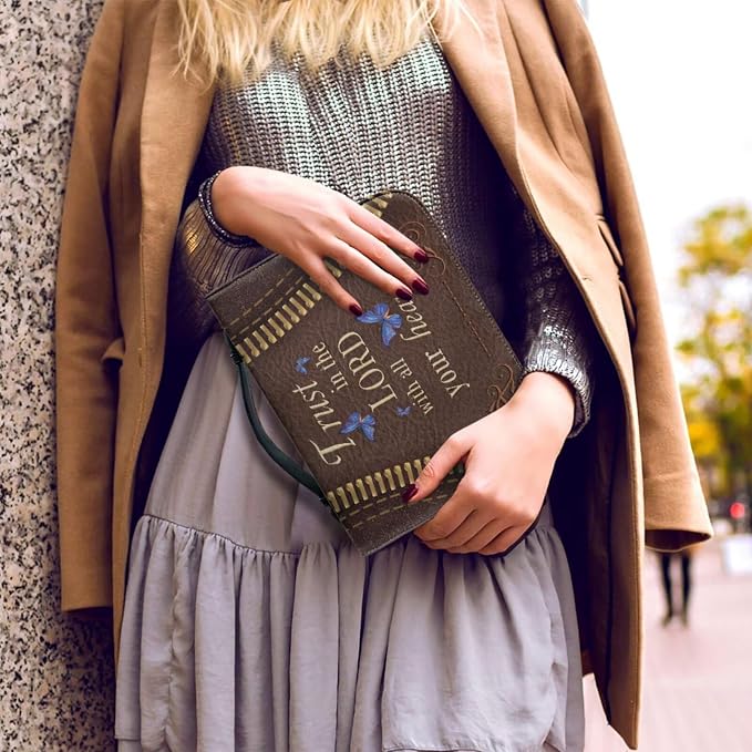 Vintage Sunflower Butterfly Bible Case with Bookmark Waterproof Bible Cover Case for Women Lightweight Bible Bag with Handle Pockets Church Book Bag Brown