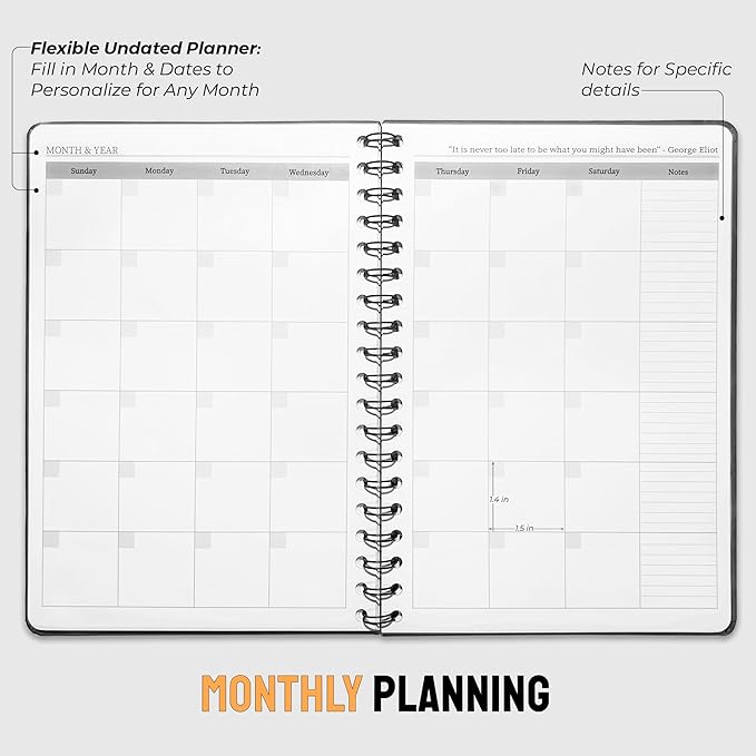 Undated Monthly Planner 2026 2027-18 Month Calendar Planner Book for School, Office and Home - Simplified Hardcover Blank Planners for Goals, Tasks and Dates - B5 Green