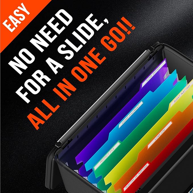 Fireproof File Box, 12.6''*7.8''*9.8'' | Hanging File Folders Included, 7x1.2" Accordion Pockets, Letter Size Organizer, Retractable Hook, 1/3-Cut Tab