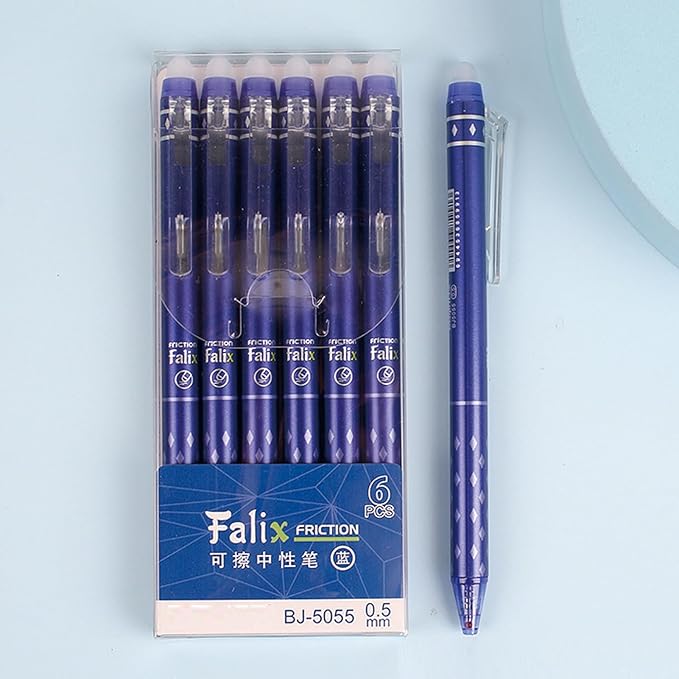 MOZXIRZ 6 Pcs Erasable Gel Ink Pens Retractable Pens Blue Ink Smooth Writing Pens 0.5mm Fine Point Pen Office School Pens Women Men Pens (Blue Ink)