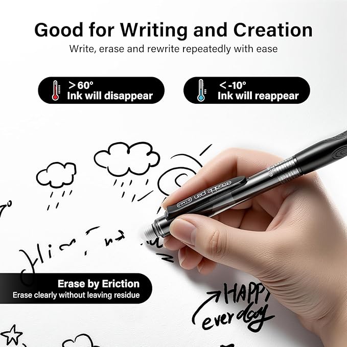 EUSOAR Black Erasable Pens, Pack of 12 Black Ink Clicker Pen + 12 Refills, Fine Point (0.5mm) Gel Erasable Pens Smooth Writing for Sketching Note Taking Planner Crossword Puzzles