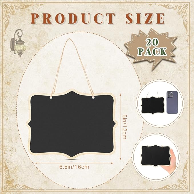 EBOOT 20 Pcs Mini Chalkboard Sign Reusable Wood Chalkboards with Hanging String Erasable Double Sided Small Hanging Blackboard for Message Board Sigs Price Labels Party Buffet Plant Food Name Tag