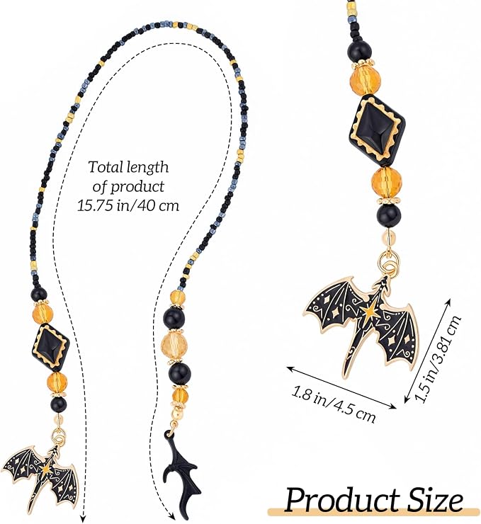 Black Dragon Wing Beaded Bookmark - Fantasy Gothic Beads Book Mark for Women & Men, Unique Aesthetic Accessories Bookish Gifts for Booklovers Students Teachers