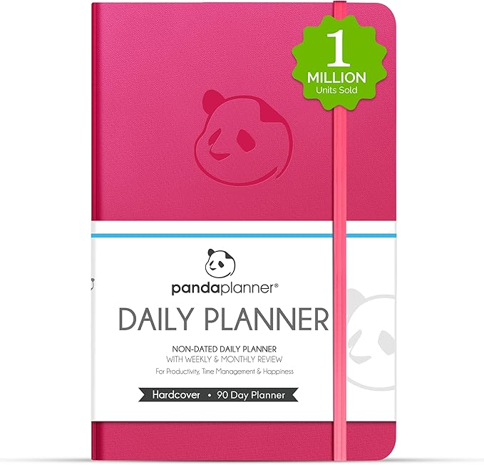 Panda Planner Classic Daily Planner 2026 – A5 Undated Daily Productivity & Quarterly Planner with Hourly Schedule, To Do List, Daily Journal, Goal Planner, Habit Tracker & Gratitude Organizer for Focus – Raspberry